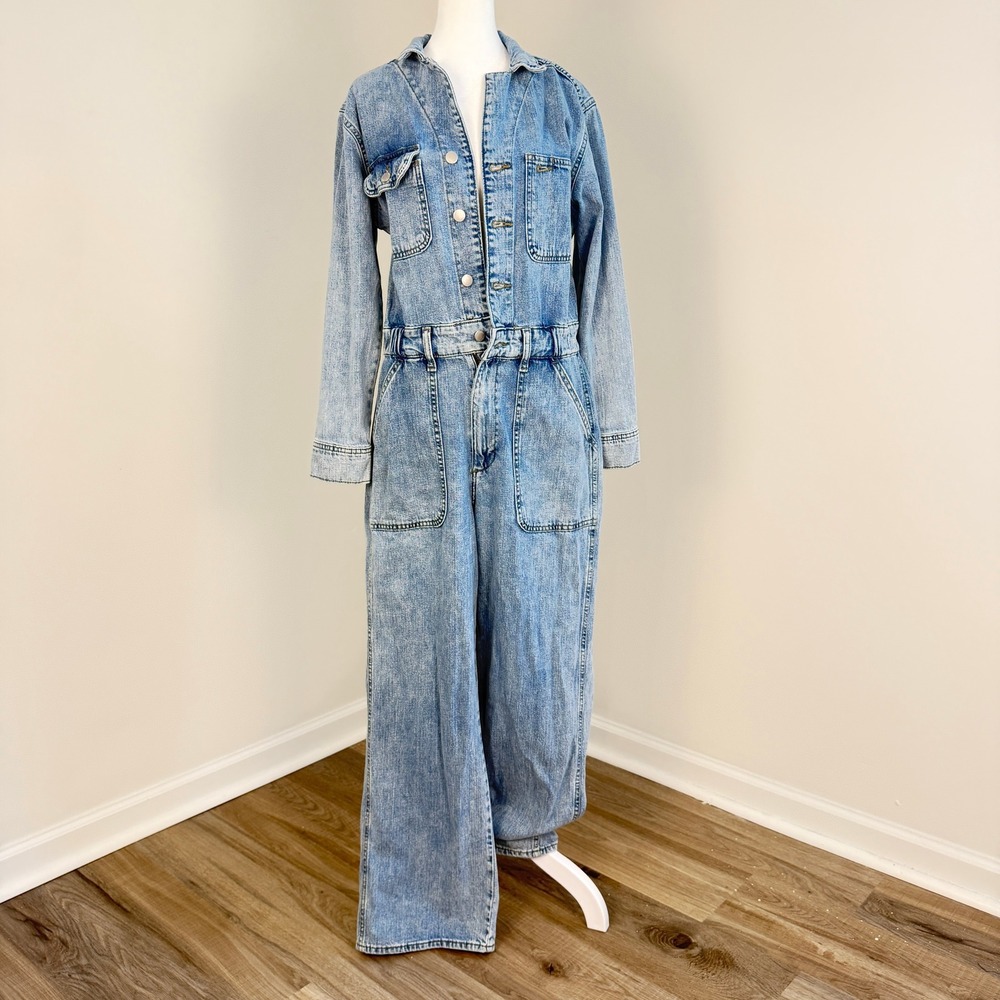 Universal Thread Denim Jumpsuit Women 8/R Utility Boiler Suit Long Sleeve - Picture 2 of 10